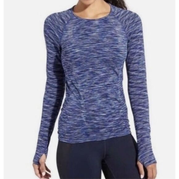 Athleta Fastest Track Blue Space Dye Long Sleeve Athletic‎ Active Run Jog Top L - Picture 1 of 13